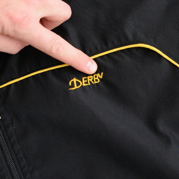 Vintage 90s Derby Black And Yellow Zip Up Nylon Windbreaker  Jacket 2XL - Picture 9 of 12
